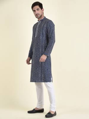 Tabard Blue plain cotton men-kurtas 2