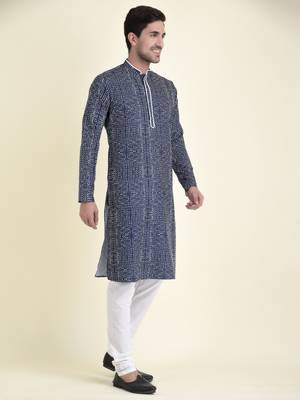 Tabard Blue plain cotton men-kurtas 3