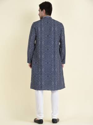 Tabard Blue plain cotton men-kurtas 4