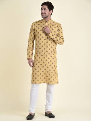 Tabard Beige plain cotton men-kurtas 1