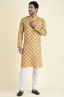 Tabard Beige plain cotton men-kurtas