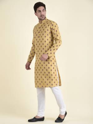 Tabard Beige plain cotton men-kurtas 2
