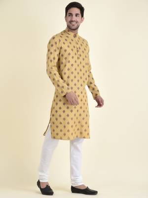 Tabard Beige plain cotton men-kurtas 3