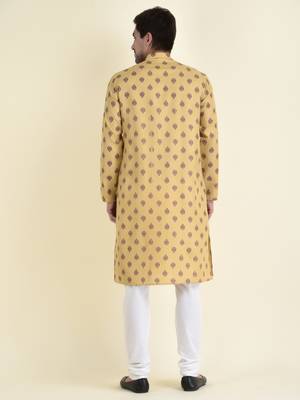 Tabard Beige plain cotton men-kurtas 4