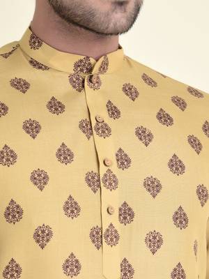 Tabard Beige plain cotton men-kurtas 5