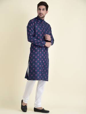 Tabard Blue plain cotton men-kurtas 3