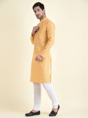 Tabard Yellow plain cotton men-kurtas 2