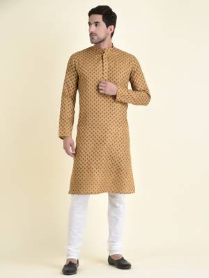 Tabard Beige plain cotton men-kurtas 1