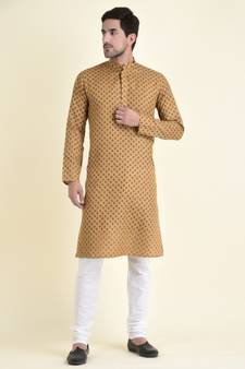 Tabard Beige plain cotton men-kurtas