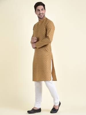 Tabard Beige plain cotton men-kurtas 2