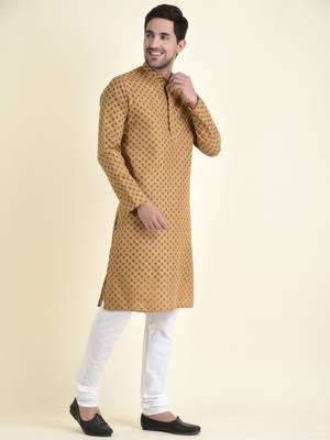 Tabard Beige plain cotton men-kurtas 3