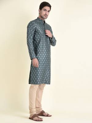Tabard Blue plain cotton men-kurtas 3