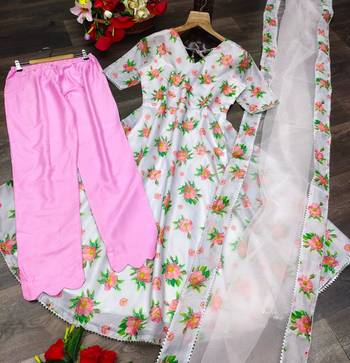 Off White Chanderi Silk Desinger Gown With Dupatta 1