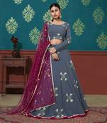 Blue Pigment Foil Printed Georgette Semi Stitched Wedding Lehenga