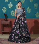 Black Printed Silk Semi Stitched Lehenga