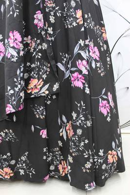 Black Printed Silk Semi Stitched Lehenga 5