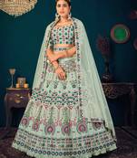Pista Green Multi Thread And Sequince With Embroidered Georgette Semi Stitched Party Wear Lehenga Choli
