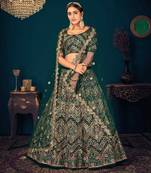 Dark Green Multi Thread, Sequins & Gota Patti Embroidered Georgette Semi Stitched Party Wear Ghagra Choli