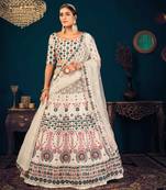 Pearl White Multi Thread And Sequins With Gota Patti Embroidered Georgette Wedding Lehenga Choli