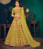 Lime Green Multi Thread With Gota Patti Embroidered Georgette Semi Stitched Lehenga