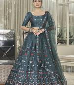 Teal Green Thread With Sequince Embroidered Silk Semi Stitched Party Wear Lehenga Choli