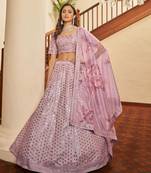 Careys Dusty Pink Thread With Sequins Embroidery Art Silk Wedding Lehenga Choli