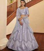 Lavender Thread With Sequins Embroidered Silk Bridal Lehenga Choli