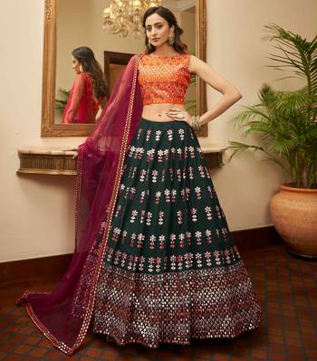 Captivating Green Gotta Patti With Thread Embroidered Georgette Semi Stitched Bridal Lehenga 1