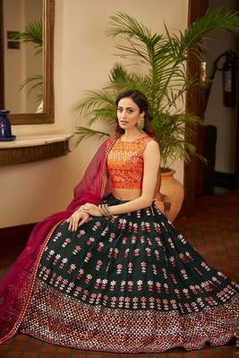 Captivating Green Gotta Patti With Thread Embroidered Georgette Semi Stitched Bridal Lehenga 3