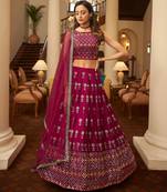 Eye Catching Deep Pink Gotta Patti With Thread Embroidered Georgette Semi Stitched Bridal Lehenga