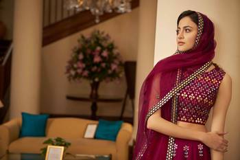 Eye Catching Deep Pink Gotta Patti With Thread Embroidered Georgette Semi Stitched Bridal Lehenga 2
