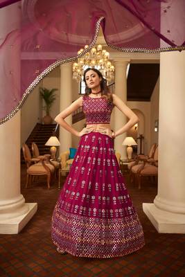 Eye Catching Deep Pink Gotta Patti With Thread Embroidered Georgette Semi Stitched Bridal Lehenga 3