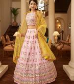 Glamorous Pink Gotta Patti With Thread Embroidered Georgette Semi Stitched Bridal Lehenga
