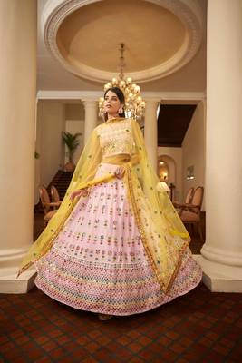 Glamorous Pink Gotta Patti With Thread Embroidered Georgette Semi Stitched Bridal Lehenga 4