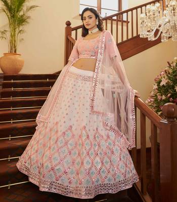 Pearl White Gota, Thread And Sequins Embroidered Georgette Semi Stitched Lehenga 1