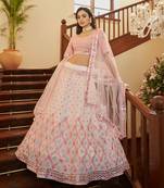 Pearl White Gota, Thread And Sequins Embroidered Georgette Semi Stitched Lehenga