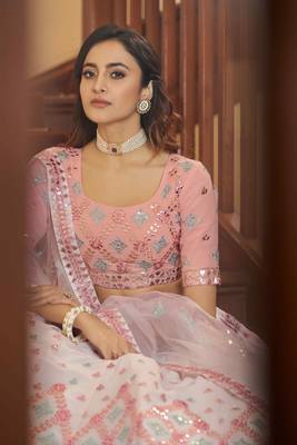 Pearl White Gota, Thread And Sequins Embroidered Georgette Semi Stitched Lehenga 2