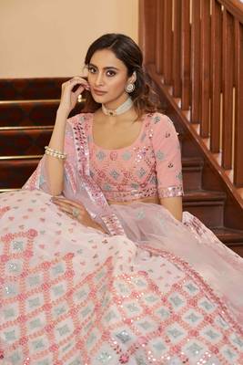 Pearl White Gota, Thread And Sequins Embroidered Georgette Semi Stitched Lehenga 4