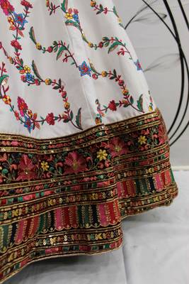 White Thread With Sequins Embroidered Silk Semi Stitched Wedding Lehenga 5