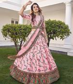 Baby Pink Thread With Sequins Embroidered Silk Semi Stitched Wedding Lehenga