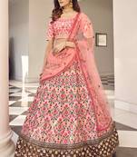 Pink Thread With Sequins Embroidered Art Silk Semi Stitched Wedding Lehenga For Bridal