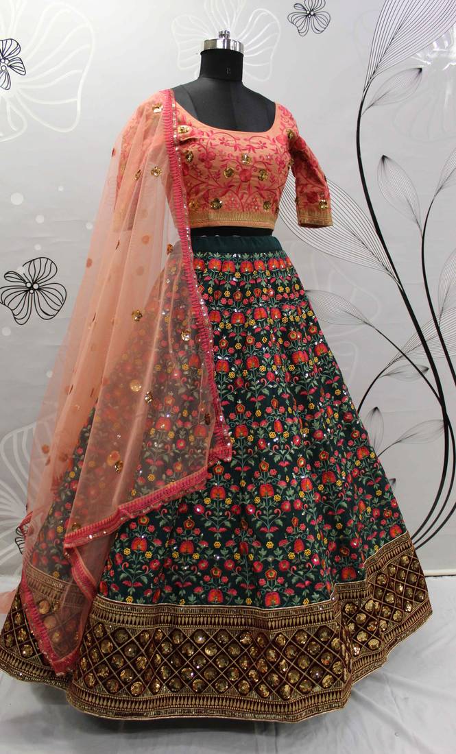 Green Art Silk Thread Work Lehenga Choli