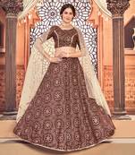Deep Maroon Metallic Foil Printed Taffeta Silk Semi Stitched Lehenga