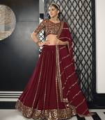 Maroon Thread With Sequance Embroidered Work Georgette Semi Stitched Lehenga