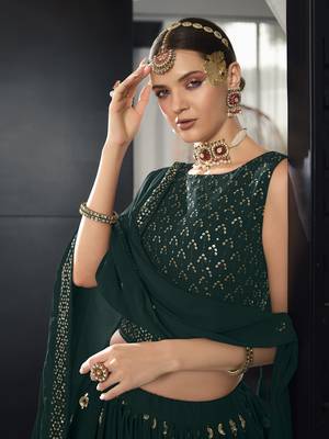 Green Thread With Sequance Embroidered Work Georgette Semi Stitched Lehenga 3