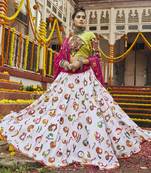 White Maslin Cotton Traditional Navratri Dandiya Raas Garba Festival Semi Stitched Lehenga Choli