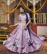 Violet Silk Traditional Navratri Dandiya Raas Garba Festival Semi Stitched Lehenga Choli
