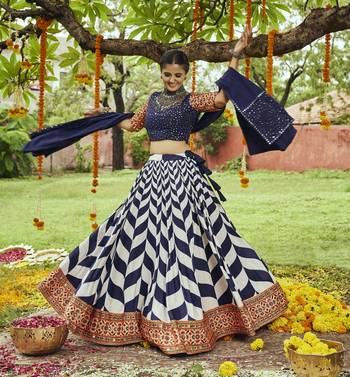 Navy Blue Maslin Cotton Traditional Navratri Dandiya Raas Garba Festival Semi Stitched Lehenga Choli 2