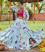 Sky Blue Maslin Cotton Traditional Navratri Dandiya Raas Garba Festival Semi Stitched Lehenga Choli