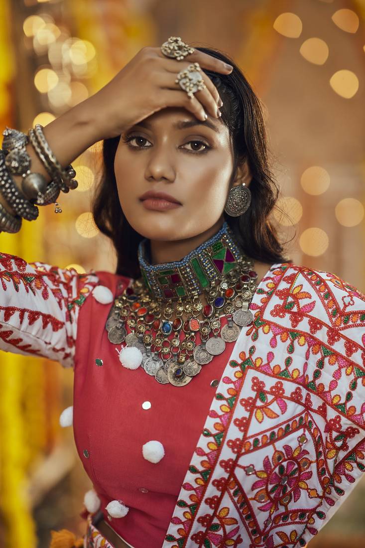 Black Maslin Cotton Traditional Navratri Dandiya Raas Garba Festival Semi Stitched Lehenga Choli